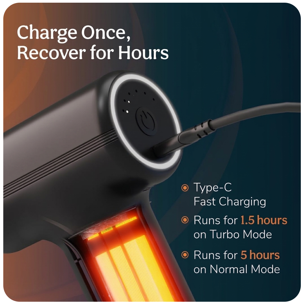 Charge Go Massage Gun | Body Massager for Pain Relief | Massage Gun for Back Leg & Full Body | 4 Specialized Heads For Full Body Pain Relief