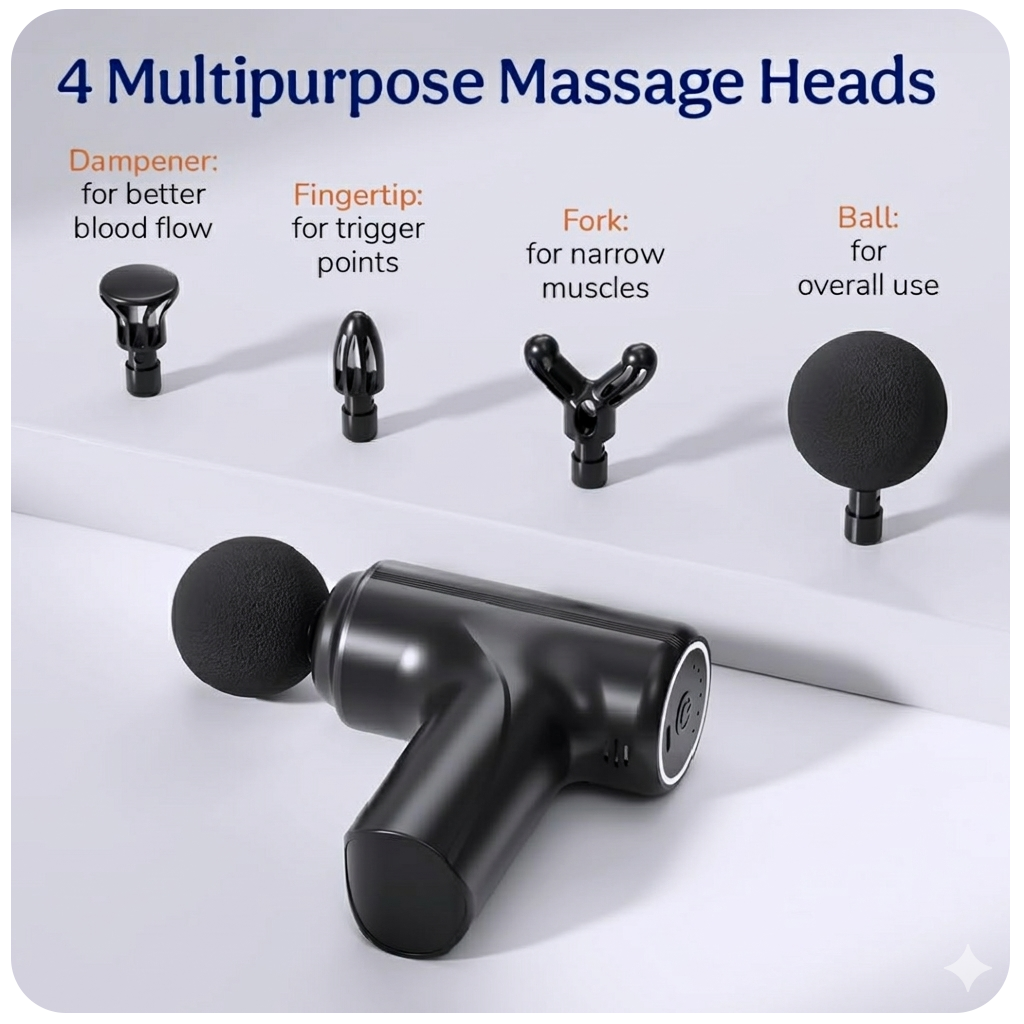 Charge Go Massage Gun | Body Massager for Pain Relief | Massage Gun for Back Leg & Full Body | 4 Specialized Heads For Full Body Pain Relief