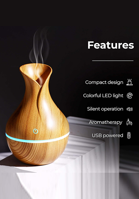 Light Wood Color Electric Diffuser for Home Fragrance | Essential Oil Aroma Diffuser for Home, Car, Offices | Cool Mist Humidifier for Room | Colour Changing Lights | 200ML Water Capacity