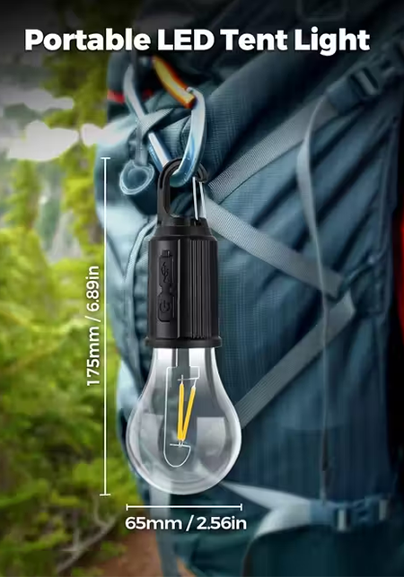 Multipurpose Portable Utility Bulb | Camping Light | Portable Outdoor Tent Light Bulbs - Clip Hook | Camping Tent Bulb 3 Modes | Battery Powered | Emergency Light Gear for Hiking