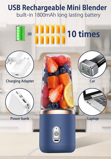 Portable Juicer Blender for Smoothies & Juices | USB Rechargeable Mini Blender Bottle | Personal Smoothie Mixer for Home, Travel, Gym