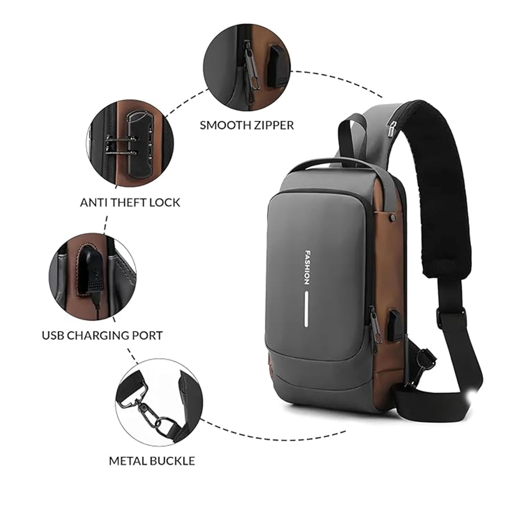 Waterproof Polyester Slim Unisex Crossbody Sling Bag Chest Backpack Men's Shoulder Bag, Leisure Travel Handbag, Hard Shell Anti-Theft Chest Bag