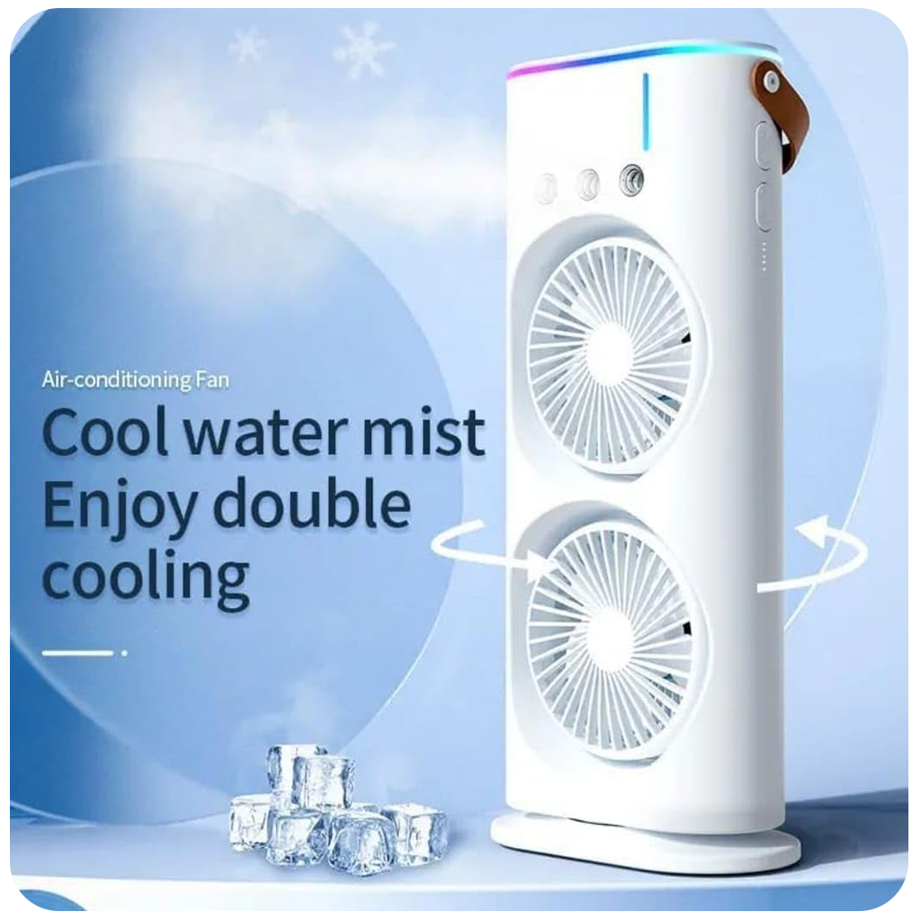 Double Fan With Rotating Cooler For Room Cooling Mini Cooler Portable Air Cooling Conditioning with Mist Cool Air Fan