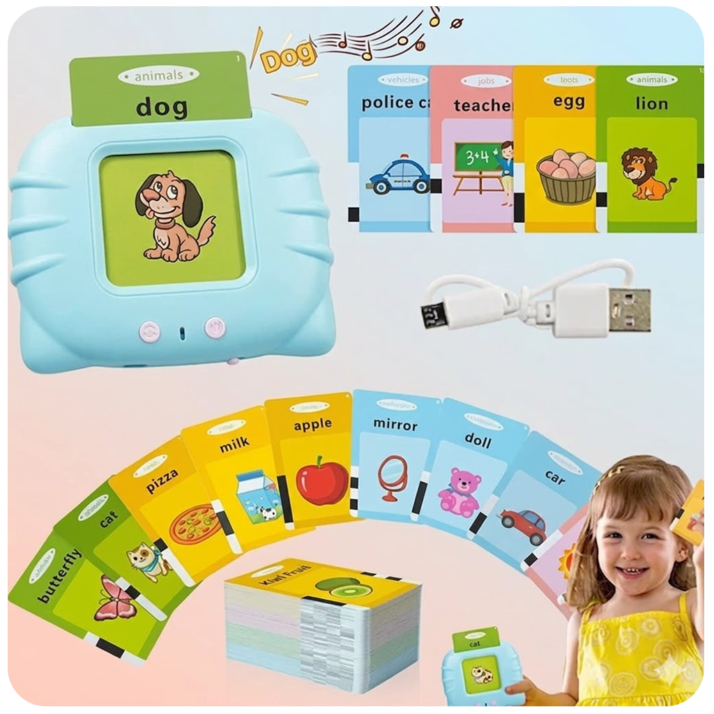 Talking Flash Cards for Kids | Rechargeable Educational Learning Toy for Toddlers | Cognitive Language Skills Builder for Boys & Girls | Sound Flashcard Device for Babies