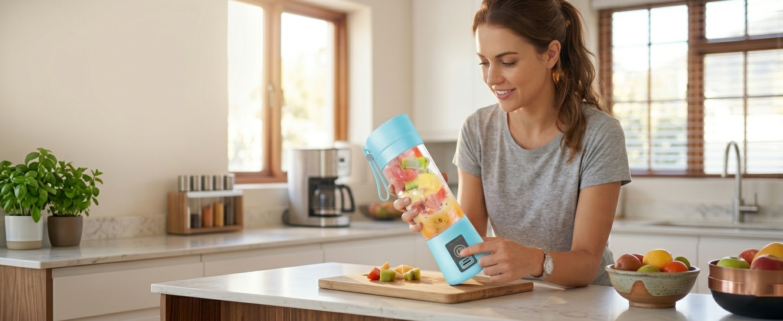 Portable 6-Blade Juicer Blender with Built-in Jar