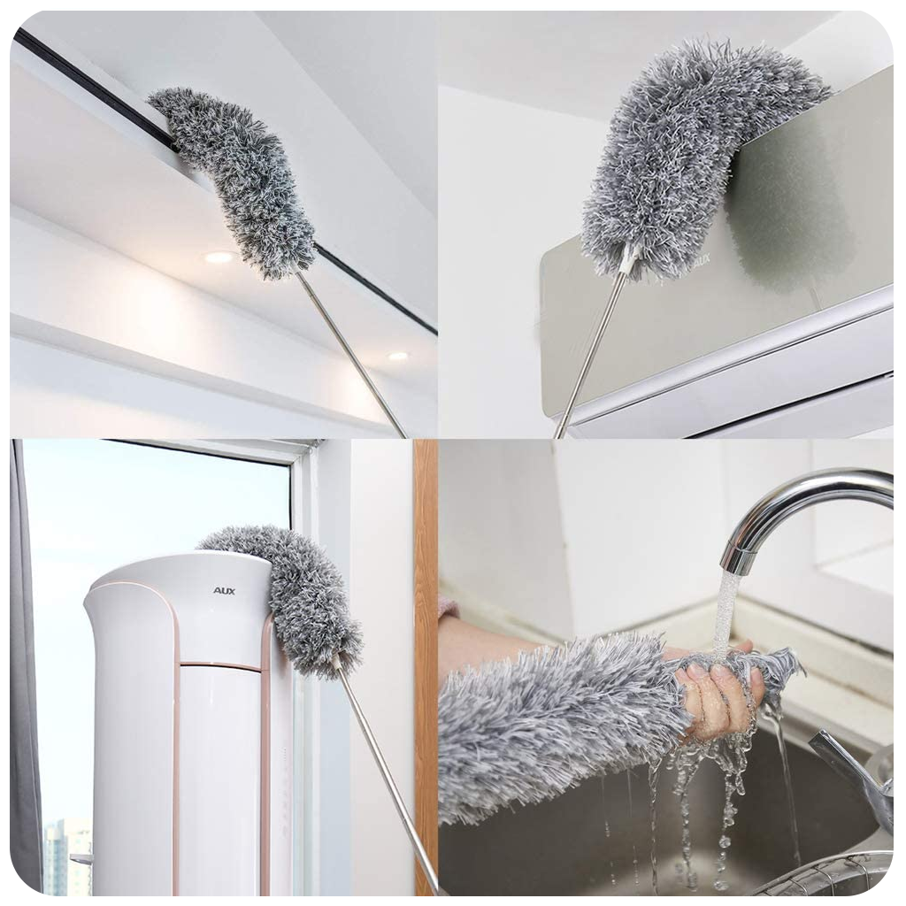 Long Handle Microfiber Feather Fan Ceiling Duster for Dust Cleaning with extendable Pole 100 Inch with Anti Scratch Bendable Brush for Cleaning High roof Cobweb Stick