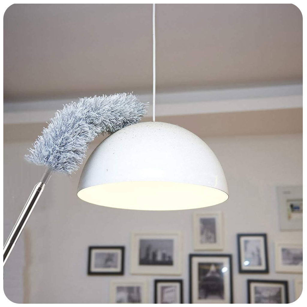Long Handle Microfiber Feather Fan Ceiling Duster for Dust Cleaning with extendable Pole 100 Inch with Anti Scratch Bendable Brush for Cleaning High roof Cobweb Stick