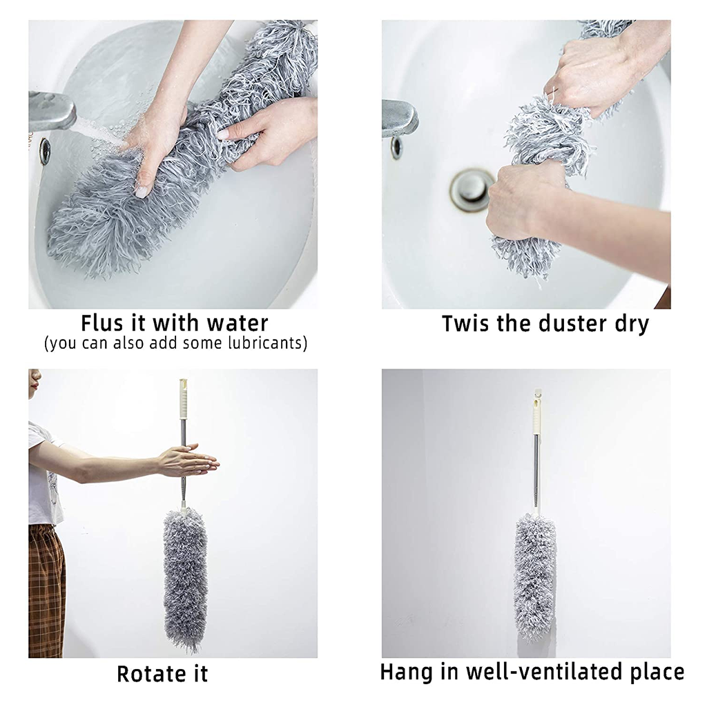 Long Handle Microfiber Feather Fan Ceiling Duster for Dust Cleaning with extendable Pole 100 Inch with Anti Scratch Bendable Brush for Cleaning High roof Cobweb Stick