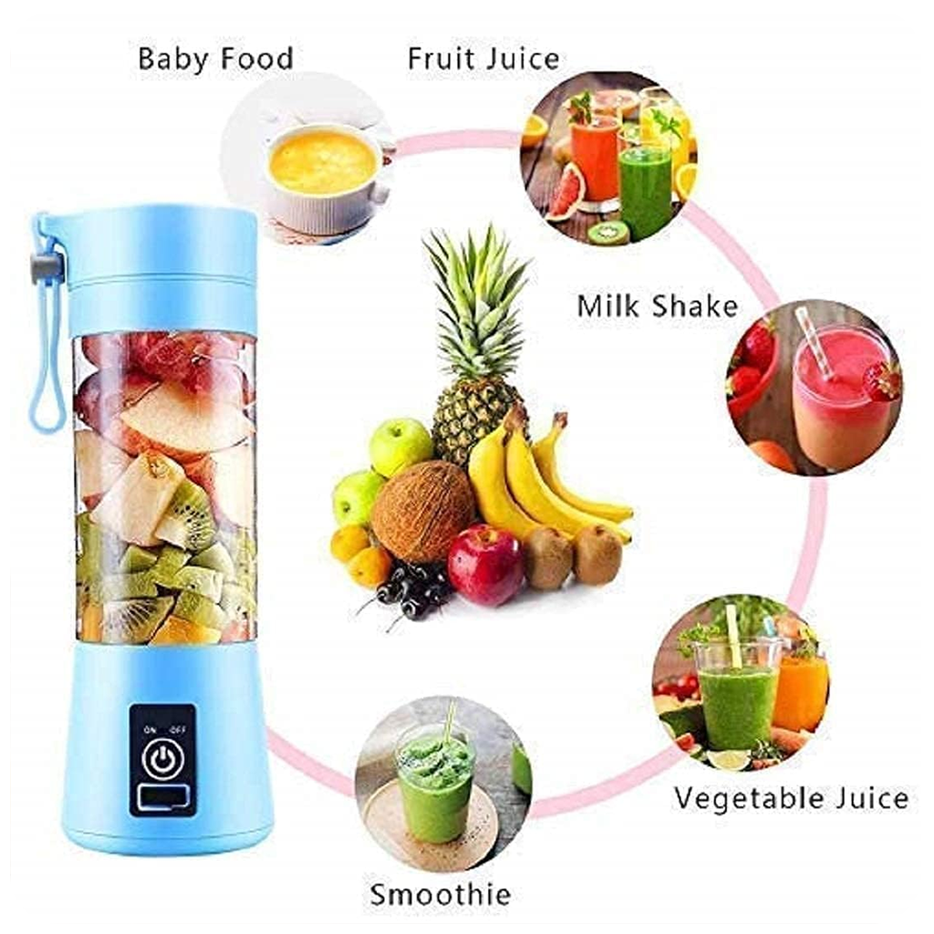 Portable 6-Blade Juicer Blender with Built-in Jar Juice Mixer Bottle, Fruit Juice Machine, USB Rechargeable Personal Size Juicer Grinder for Juices, Kitchen Appliance Milk Shakes