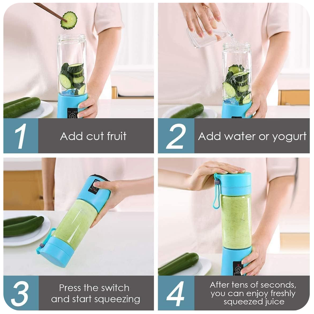 Portable 6-Blade Juicer Blender with Built-in Jar Juice Mixer Bottle, Fruit Juice Machine, USB Rechargeable Personal Size Juicer Grinder for Juices, Kitchen Appliance Milk Shakes