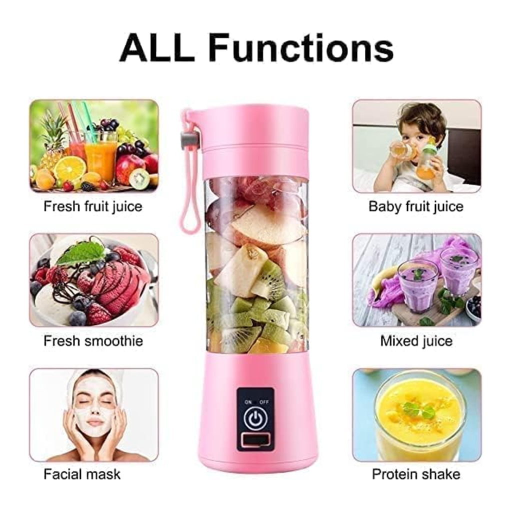 Portable 6-Blade Juicer Blender with Built-in Jar Juice Mixer Bottle, Fruit Juice Machine, USB Rechargeable Personal Size Juicer Grinder for Juices, Kitchen Appliance Milk Shakes